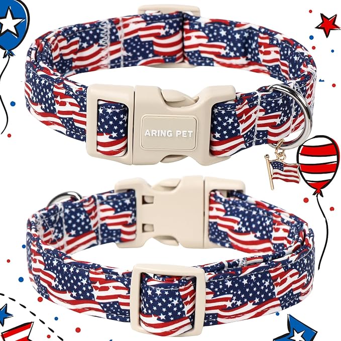 ARING PET 4th of July Collars for Dogs, Fourth of July Patriotic American USA Flag Red White Blue Dog Collar for Puppy Small Medium Large Boy Girl Doggy-XS