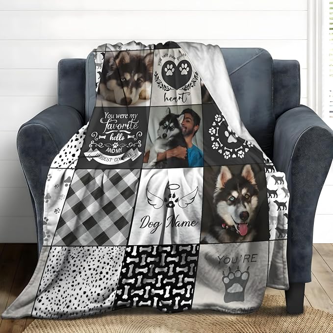 D-Story Custom Blanket Pet Loss Sympathy Throw Blanket Pet Memorial Dog Cat Remembrance Gift Personalized Blankets with Photo & Name Pets Memorial Gifts