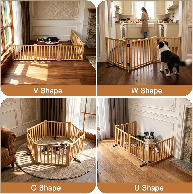 YOCAN Non-Painted Wooden Freestanding Dog Gates for The House,Doorways, Stairs,Wood Dog Fences Indoor Pet Gate,Step Over Fence-4 Panel H:16.9"