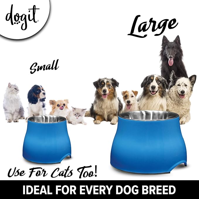 Dogit Elevated Dog Bowl, Stainless Steel Dog Food and Water Bowl for Small Dogs, Blue, 73743