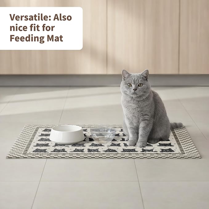 Cat Litter Mat 24"x15" for Litter Box, Non-Slip Washable Floor Mat with Litter Trapping Design, Scatter Control for Cats and Kittens, Black Beige