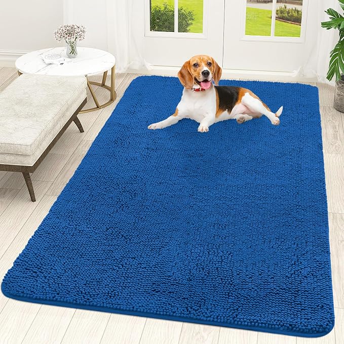 OLANLY Dog Door Mat for Muddy Paws 59x35, Super Absorbent Chenille Mud Mat | Deep Navy Blue, Absorbs Moisture and Dirt, Non-Slip Machine Washable Doormat, Quick-Dry Indoor Entryway Floor Carpet for Dogs