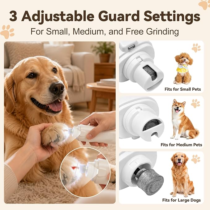 2 in 1 Dog & Cat Nail Clipper Grinder with LED Light | Built-in LED light, safety nail guard, electric grinder, low noise, 3-speed grinding, for Cats Small Medium Dogs