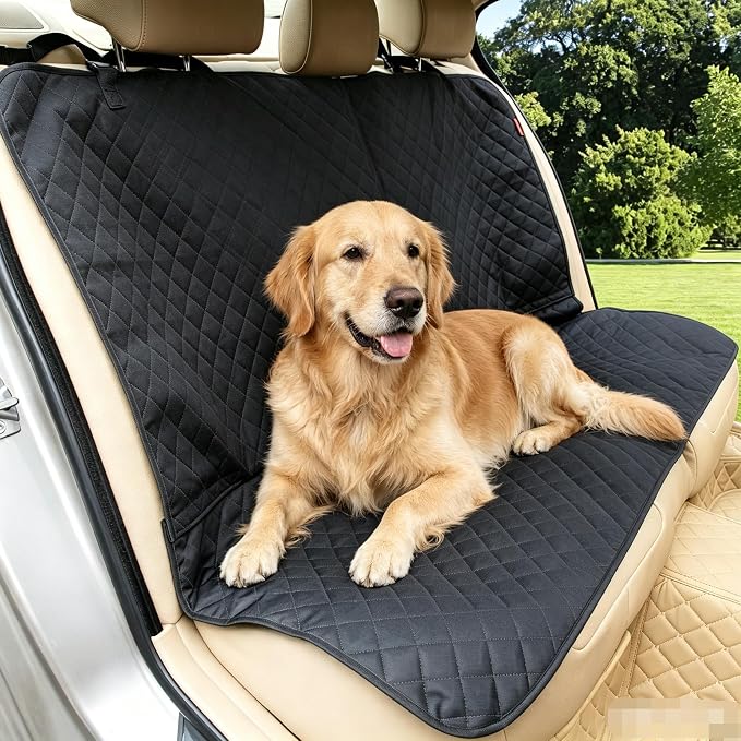 Kaiphy Dog Car Seat Cover, Back Seat Cover for Dogs Pet Car Seat Protector Waterproof Bench Car Seat Cover, Non-Slip Rear Seat Cover with 4 Safety Belt Openings for Safe Travel, Fits Cars Trucks SUVs