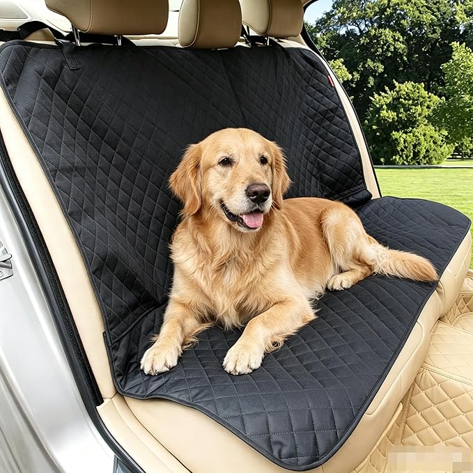 Kaiphy Dog Car Seat Cover, Back Seat Cover for Dogs Pet Car Seat Protector Waterproof Bench Car Seat Cover, Non-Slip Rear Seat Cover with 4 Safety Belt Openings for Safe Travel, Fits Cars Trucks SUVs