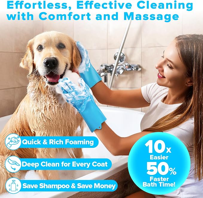 6PCS Grooming & Bath Supplies for Dogs, Cats | Dog Washing Gloves | Dog Bath Brush | Dog Shower Brush | Pet Grooming Gloves | Dog Grooming kit | Pet Supplies for Showerhead & Sprayer (Light Blue)
