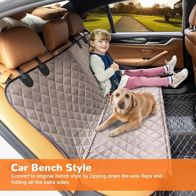 URPOWER Dog Car Seat Cover for Pets 100% Waterproof Seat Cover Hammock 600D Heavy Duty Scratch Proof Nonslip Durable Soft Back Seat Covers for Full Size Trucks