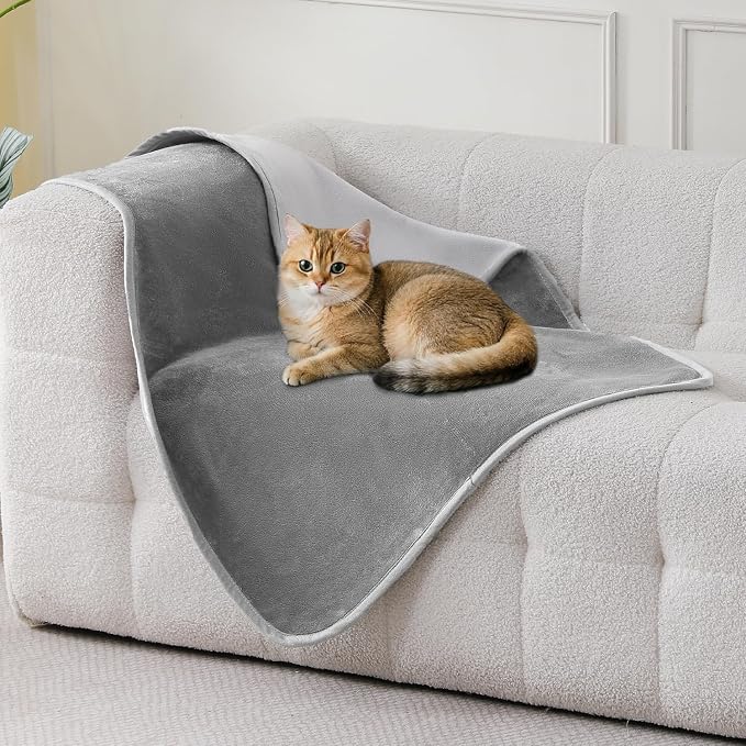 Waterproof Blanket 30"x40" for Dogs Cats, Reversible Waterproof Bed Cover for Pets, Soft Leakproof Blanket for Bed Couch Sofa Furniture Protector, Grey/Light Grey