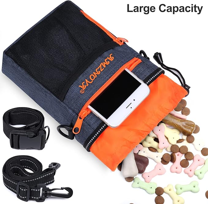 AMZNOVA Dog Treat Pouch Treatnow Dog Treat Bag, 6 Cups, Heather Navy | Training Pouch with Waist Belt & Clicker for Training & Walking, Waist Clip On Snack Fanny Pack for Pet