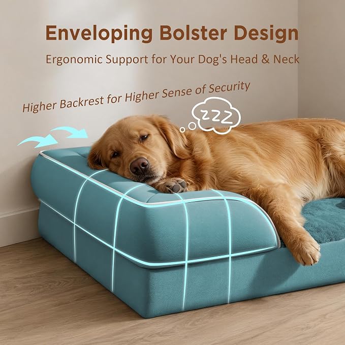 Comfort Expression Orthopedic Dog Bed for Extra Large Dogs with Bolster | Waterproof Dog Couch Bed with Washable Cover & Non-Slip Bottom, Supportive Egg Crate Foam XL Pet Bed, 42x30 Inch