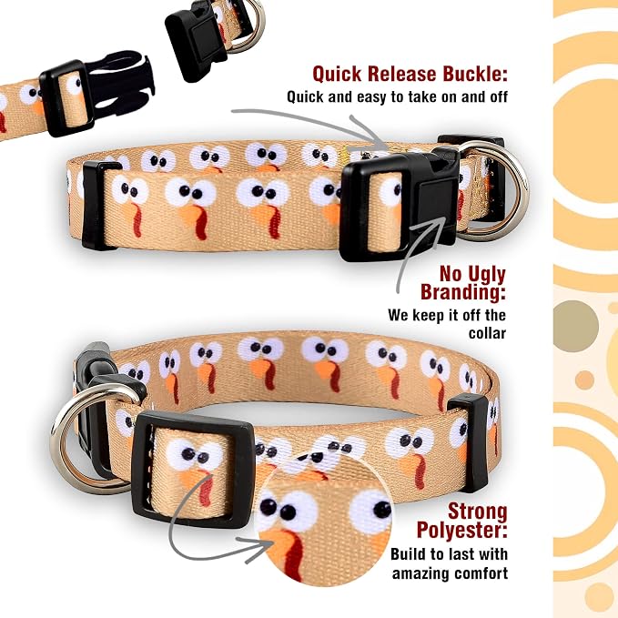 Native Pup Thanksgiving Dog Collar- Fall Collars for Dogs- Autumn Leaf, Turkey, Pumpkin Pie, Holiday Leaves- Girl Boy Puppy- Adjustable for Small, Medium, Large Breeds (Turkey Face, Small)