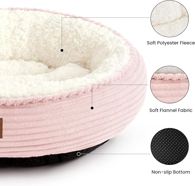 Love's cabin Round Donut Cat and Dog Cushion Bed, 30in Pet Bed for Medium or Large Dogs, Anti-Slip & Water-Resistant Bottom, Soft Durable Fabric Pet Beds, Washable Calming Cat Bed, Light Pink