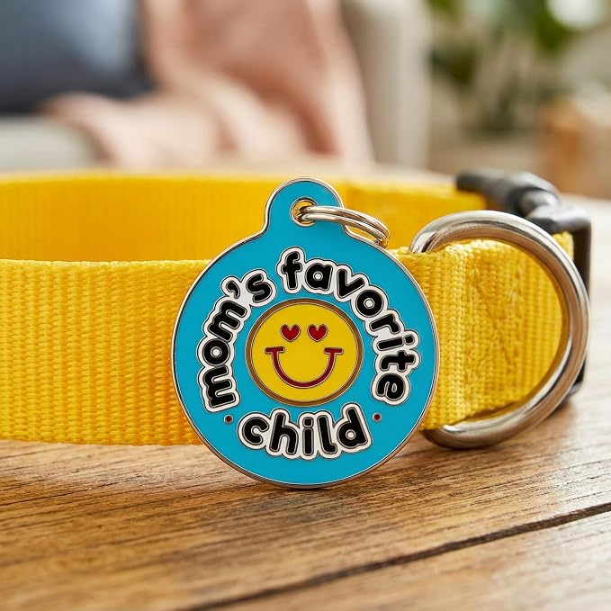 Bad Tags Personalized Dog and Cat ID Tags in 25+ Designs and 2 Sizes - 5 Lines of Custom Engraved Text - Funny Cute Personalized Pet Tags (Mom's Favorite Child, Large (1.25 inch))