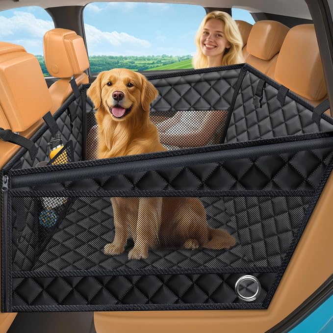 URPOWER Hard Bottom Dog Car Seat for Pets Waterproof Seat Cover Hammock with 3-Sided Hard Boards 600D Heavy Duty Scratch Proof Nonslip Durable Back Seat Covers for Cars, Trucks and SUVs