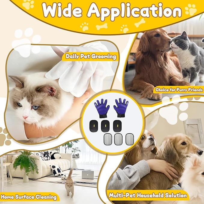 8 Pcs Pet Grooming Gloves for Shedding, Blue | 6x Reusable Cat & Dog Hair Removal Gloves, 1 Pair 2-in-1 Deshedding Brush & Massage Mitt, Safe for Dogs & Cats, Efficient