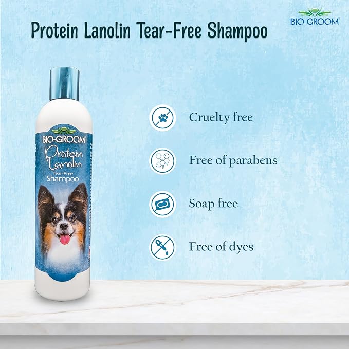 Bio-Groom Protein Lanolin Dog Shampoo - Tear-Free Pet Shampoo, Dog Bathing Supplies, Puppy Wash, Cat & Dog Grooming Supplies, Cruelty-Free, Made in USA, Tearless Dog Products - 12 fl oz 1-Pack
