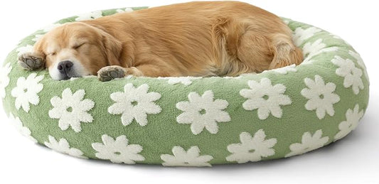 LE SURE Shown on TV Donut Dog Beds Extra Large Sized Dog - Round Pet Beds for Calming Puppy with Washable Cover, Orthopedic Modern Beds with Jacquard Shaggy Plush & Anti Slip Bottom, 42 Inch，Green