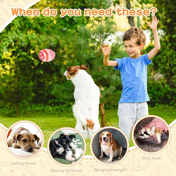 Rypet Stuffed Dog Toys Easter Rabbit Dog Toy, Squeaker Plush Dogs Toy with Crinkle Paper, Interactive Durable Puppy Chew Toy Pet Easter Toy with Egg for Small and Medium Dogs