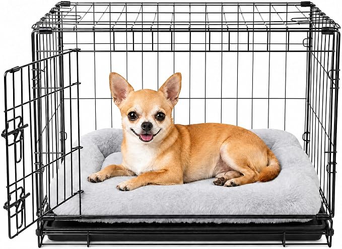 Dog Crate Bed 18x12 for Small Dogs,Washable Puppy Crate Mat with Non Slip Bottom,Soft Dog Crate Pad,Light Grey