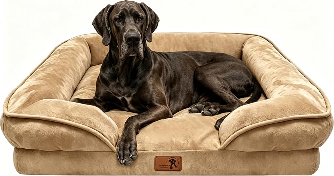 Spotted Play Orthopedic Dog Bed with Sides - Sofa Beds for Extra Large Dogs, Supportive Foam Pet Couch Bed with Washable Removable Cover, Waterproof Lining and Non-Slip Bottom, Brown - XXL