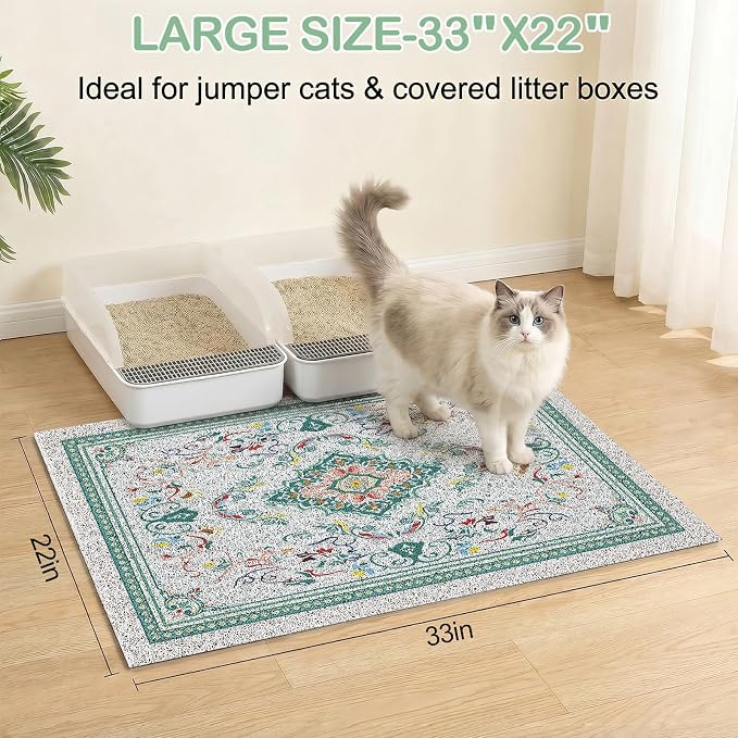 Glittme Cat Litter Mat, 33"x22" Non-Slip Washable Trapping Mat for Cats | Litter Trapping Mat With Thick PVC Coil To Catch Scatter, Soft On Paws And Waterproof Bottom To Protect Floors
