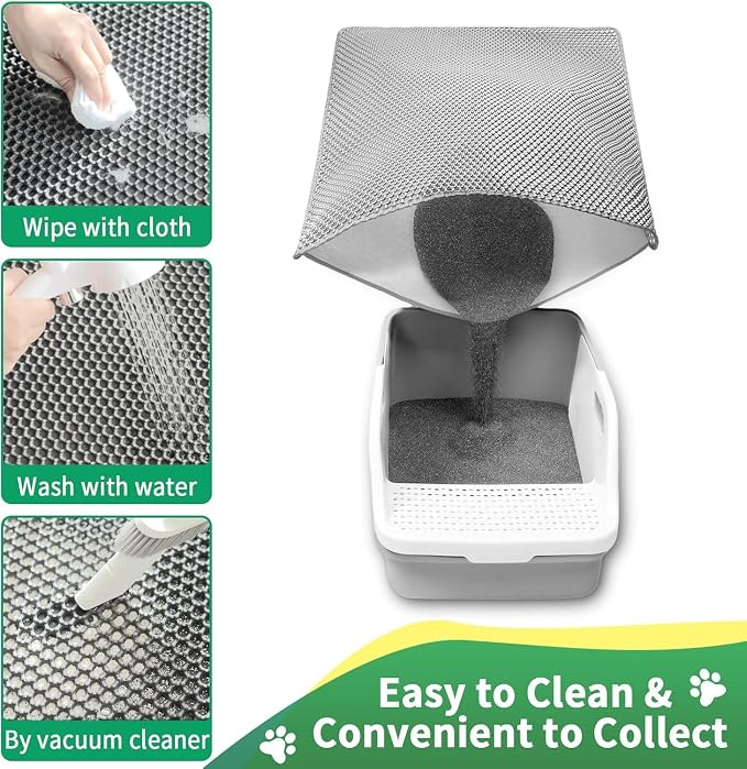 GRELY 2 Layer Cat Litter Mat, 25x16 Inch Litter Trapping Mat for Cats | 25x16 inch 2-layer litter trapping mat, non-slip, waterproof & urine proof, collapsible for easy cleaning.