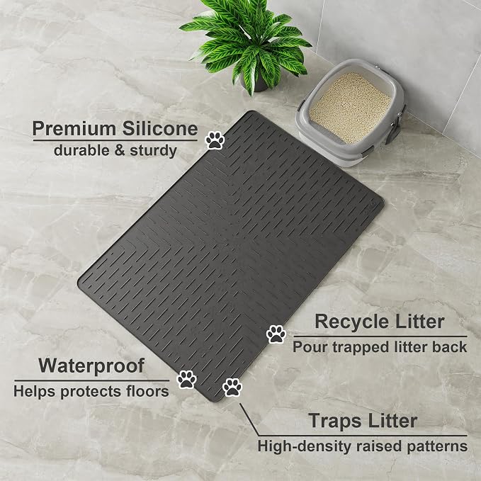 OHMO XXL Cat Litter Mat, 37.5x25.2 Black, Premium Silicone Rubber, Waterproof & BPA-Free, Traps Litter, Easy to Clean, Keeps Floors Tidy