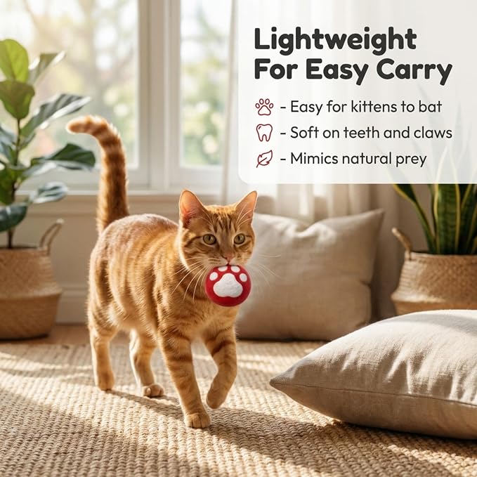 Glaciart One Wool Balls for Cats 5 Pack, Felt Balls for Cats, Wool Cat Toys for Indoor Cats & Kittens, Handmade Natural Interactive Cat Toys for Play & Exercise