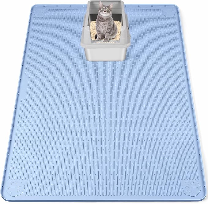 Silicone Cat Litter Mat for Litter Box 50”x35” Large Cat Mat, Blue | Waterproof, Non-Slip, Leak-Proof Rug Mat with Lip, Easy to Clean, Extra Large Litter Catcher Mat for Floor