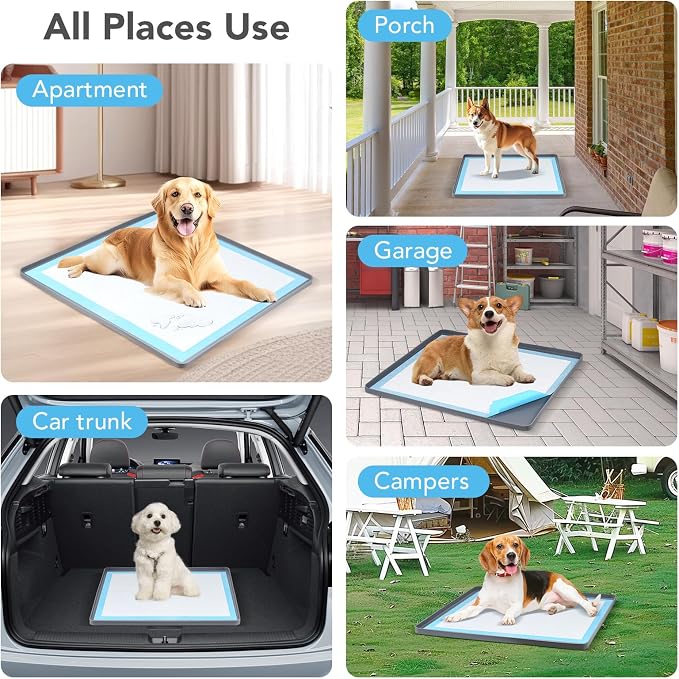 Pee Pad Holder for Dogs, Dog and Puppy Pee Pads Holder, 24"x24" Non-Slip & Leak-Proof & Portable Silicone Mat with Raised Edge Design, Square Puppy Potty Training Tray for Home Floor Protection(Grey)