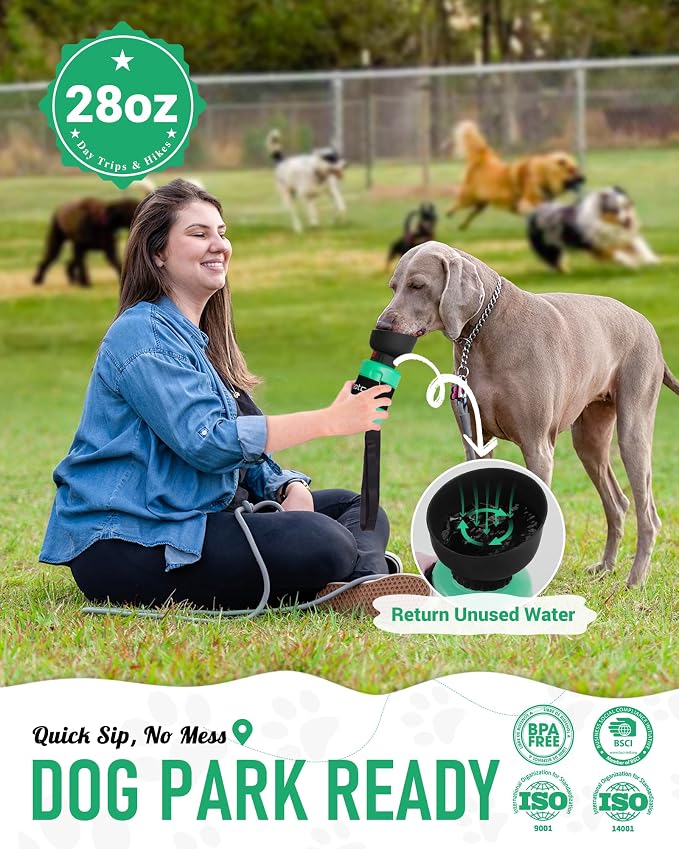 lesotc Dog Water Bottle Portable, 28oz Portable Dog Water Bottle with Bowl, Leak Proof Travel Bowl Dispenser for Dogs, One-Hand Squeeze Puppy Essentials for Walking, Hiking, Camping