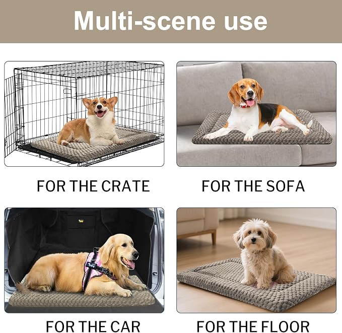 Dog Bed Crate Mat, Soft Durable Washable Anti-Slip Kennel Pad for Dogs & Cats, Reversible (Light Gray, M(30"*20"*1.5"))