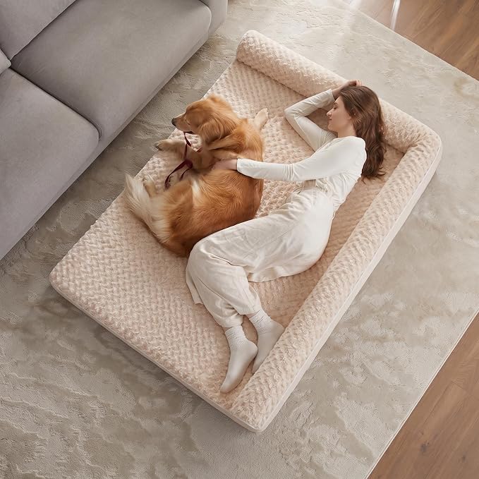 BFPETHOME Orthopedic Washable Dog Bed, Sleeping Couch for Large Senior Dogs | Deluxe Plush Rose Velvet Washable Cover, Egg Crate Foam Support, Waterproof Lining, Non-Slip Bottom, Senior Dogs