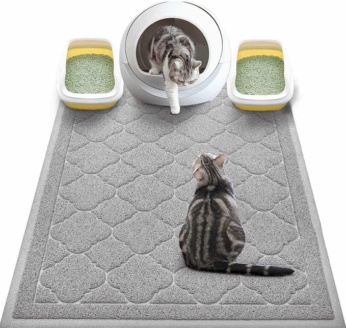 Cat Litter Box Mat, Kitty Premium PVC Pad, Durable Trapping Rug, Phthalate Free, Urine-Resistant, Scatter Control, XXL 47 x 36 Inch, Cadet Grey