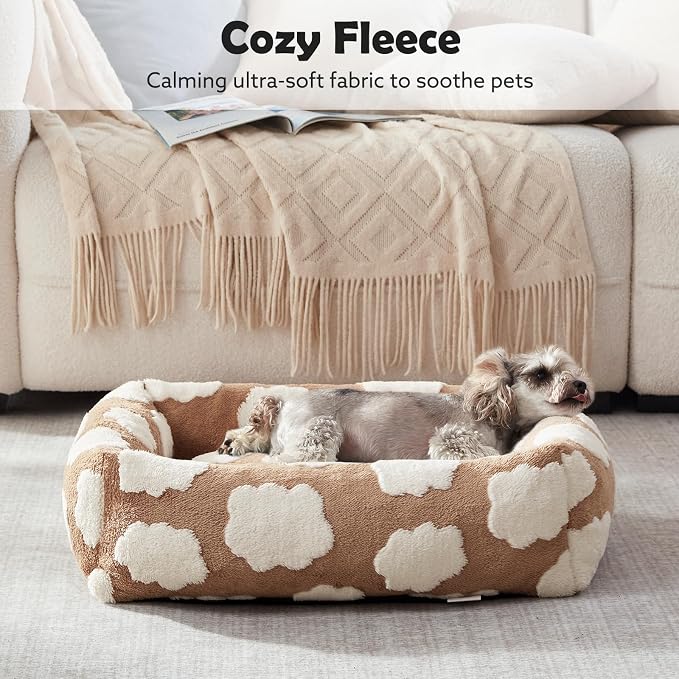 JOEJOY XL Dog Beds Large Sized Dog, Rectangle Washable Orthopedic Pet Bed with Removable Zipper Cover, Cute Soft Calming Puppy Pet Bed with Jacquard Shaggy Plush & Non Skid Bottom