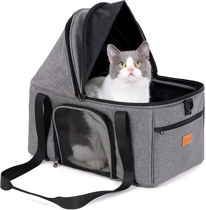 BurgeonNest Top-Expandable Large Cat Carrier, Soft Sided Cat Bag Carrier for Medium Large Pet Up to 15 lbs, Upgraded Small Dog Car Seat, Puppy Travel Bag with Semi-Open Canopy