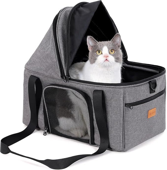 BurgeonNest Top-Expandable Large Cat Carrier, Soft Sided Cat Bag Carrier for Medium Large Pet Up to 15 lbs, Upgraded Small Dog Car Seat, Puppy Travel Bag with Semi-Open Canopy