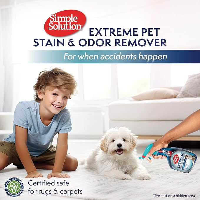 Simple Solution Extreme Stain & Odor Remover, Enzyme Stain Cleaner, 32oz | Dog Stain & Odor Remover, Pet Urine Enzyme Cleaner, Dog Urine Carpet Cleaner, Carpet Spray Cleaner, Pet Odor Eliminator
