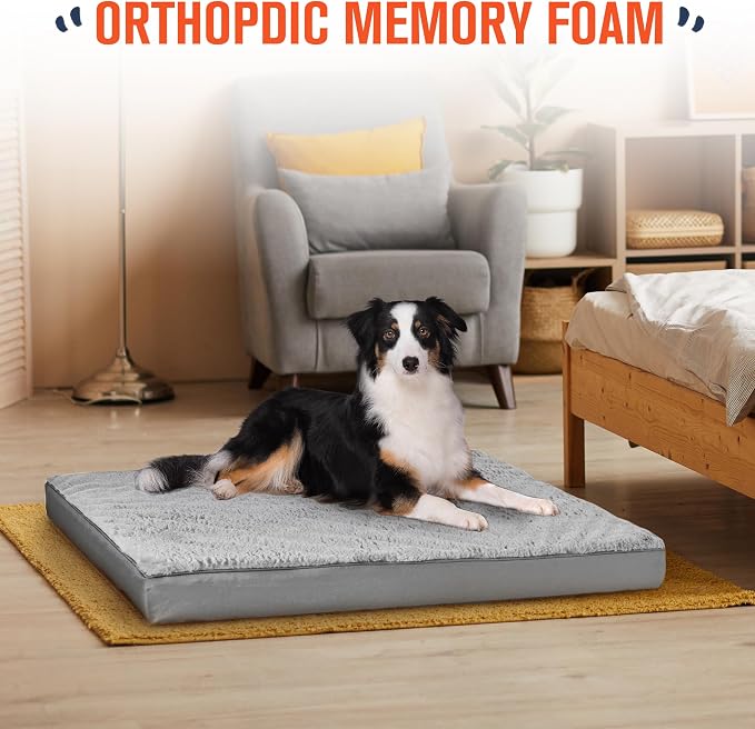 Simple Trending Orthopedic Dog Bed for Large Dogs with Removable Cover | Egg Crate Foam, Washable Pet Bed, Durable Oxford fabric, Non-Slip Bottom, Waterproof Plush Pet Bed Mat, 36 x 27 Inch, Gray