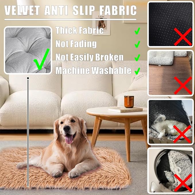 Machine Washable Dog Bed, Deluxe Plush Dog Crate Pad and Cat Bed, Anti-Slip Bottom Kennel Pad Mat, Fuzzy Pet Beds for Large, Medium, Small Dogs Breeds (Light Coffee, 36.0"L x 24.0"W x 3.0"Th x 1 Pack)
