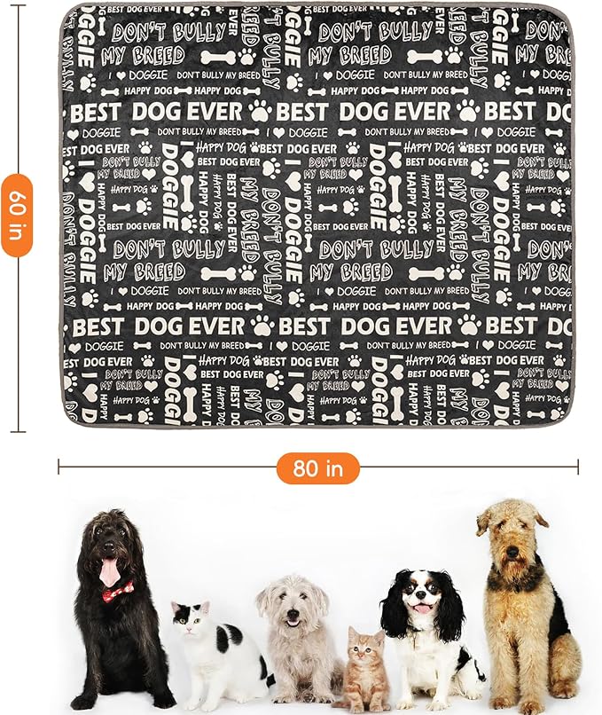 Waterproof Dog Blankets Pet Blanket 60"x80", Soft Fluffy Sofa Car Bed Protector, Reversible Sherpa Fleece Dog Blanket for Large Dogs(Letters)