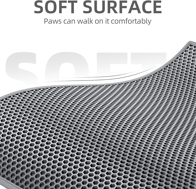 ESTHELLO Cat Litter Mat Honeycomb Double Layer Design 36’’ x 30’’ Gray