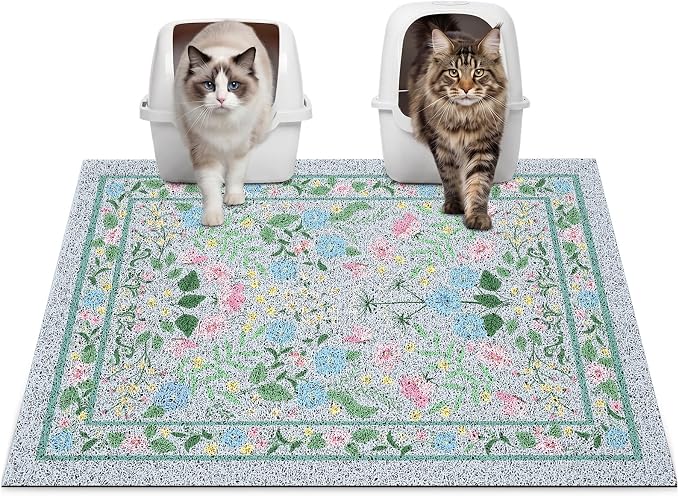 Glittme Cat Litter Mat, 33"x22" Non-Slip Washable Trapping Mat for Cats | Litter Trapping Mat With Thick PVC Coil To Catch Scatter, Soft On Paws And Waterproof Bottom To Protect Floors