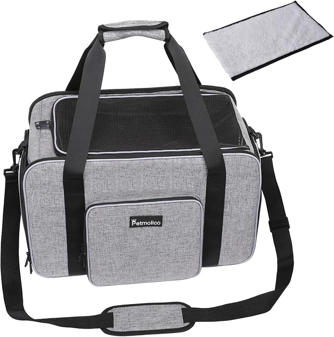 Petmolico Cat Carrier Soft-Sided Pet Bag for Small Medium Cats Puppies 16LBs - Airline Approved Pet Travel Carrier 3 Open Doors (Medium,Grey-X863)