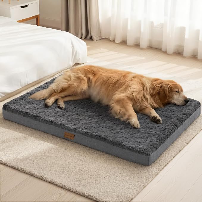 Patas Lague Orthopedic Large Dog Bed Pet Crate Mat 36''X24'' Dark Grey | Egg-Crate Foam Dog Couch For Large Sized Dogs, Waterproof Removable Cover, Soft Pet Bed With Nonskid Bottom
