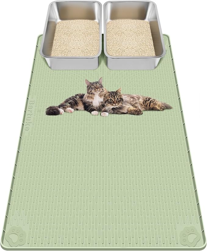 Kalolary Cat Litter Mats,40"x28"Extra Large Silicone Cat Mat for Litter Box | Easy to Clean Kitty Litter Trapping Mat, Soft on Kitty Paws, Waterproof, Urine-Proof Kittys Litter Mats for Floor,Green