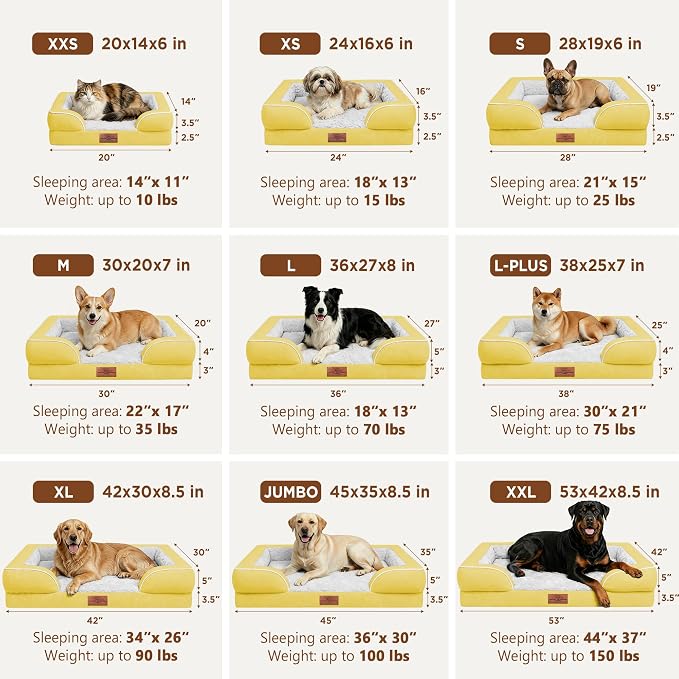 Comfort Expression Orthopedic Dog Bed for Extra Large Dogs with Bolster | Waterproof Dog Couch Bed with Washable Cover & Non-Slip Bottom, Supportive Egg Crate Foam Big Dog Bed, 53x42Inch