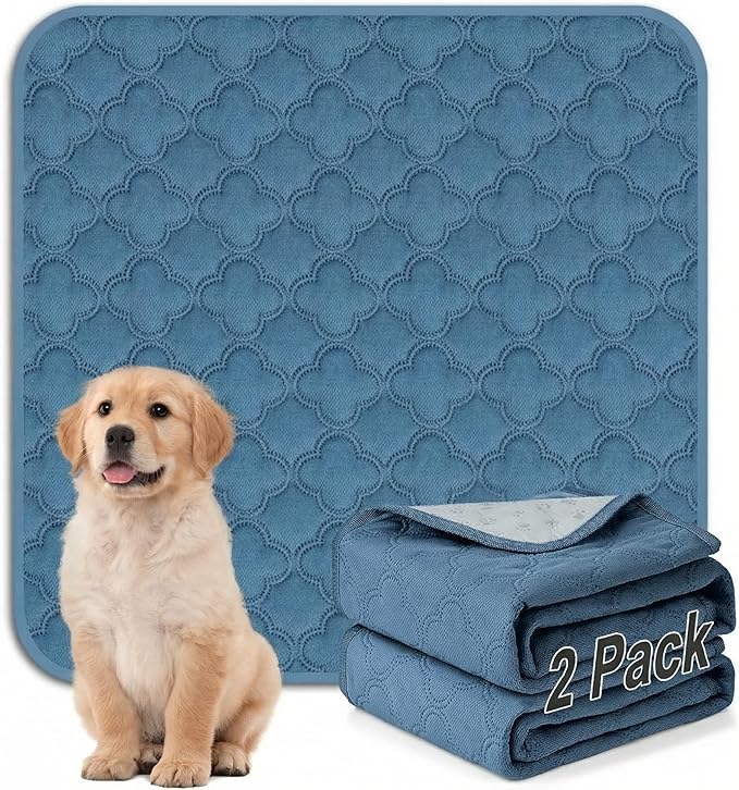 FunFurry Washable Pee Pads for Dogs - 2 Pack Reusable Pee Pads，Waterproof Puppy Pads，Pet Training Pads，Super Absorbent with Dog Paw Shape Non-Slip Backing (Blue, 36" X 36" - 2 Pack)