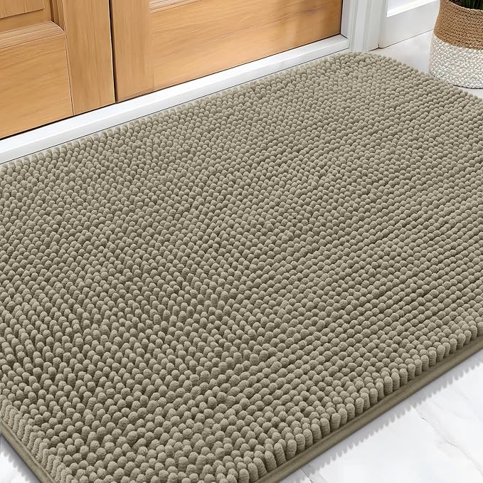 OLANLY Dog Door Mat for Muddy Paws 34x21, Super Absorbent Chenille Mud Mat | Warm Taupe, Absorbs Moisture and Dirt, Non-Slip Machine Washable Doormat, Quick-Drying Indoor Entryway Floor Carpet for Dogs