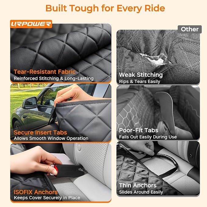 URPOWER Dog Car Seat Cover for Tesla Model Y & Juniper (2025+) with Door Protectors, Waterproof Seat Cover Hammock 600D Heavy Duty Scratch Proof Nonslip Durable Soft Back Seat Covers